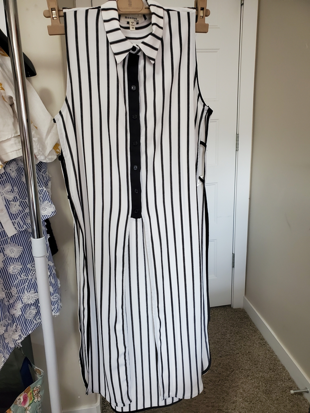 Sleeveless Black & White Striped Shirt Dress - Classic Chic Medium